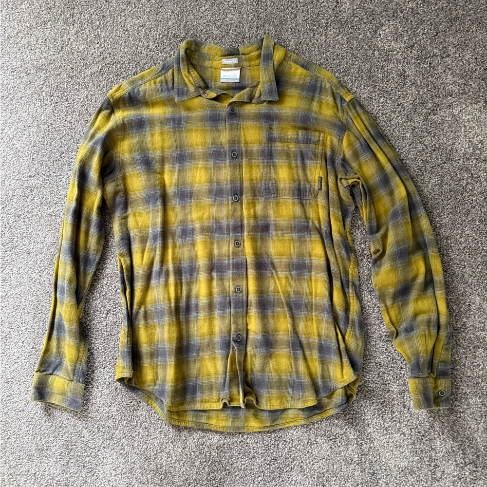 Columbia Yellow and Gray Plaid Button-Down Shirt